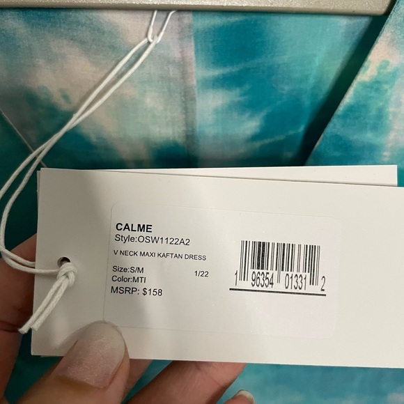 Johnny Was Calme Dress V-Neck Kaftan Maxi Turquoise Tie Dye Size Small / Medium - Picture 7 of 7